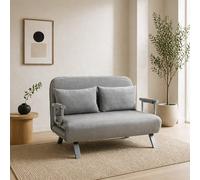 Wyld Haus Nilara Light Grey 2-Seater Click-Clack Sofa Bed With Silver Metal Legs - Compact Single Bed Solution