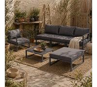 Wyld Haus Nimavi 6-Seater Outdoor Modular Sofa Set With Tempered Glass Coffee Table, Grey