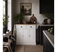 Wyld Haus Nirael Rolling Kitchen Island Rubberwood Top Drawers & Cabinets in White Wyld Haus White