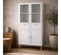 Wyld Haus Niva Light Grey And Natural Oak Effect Display Cabinet 4 Doors 2 Drawers