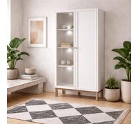 Wyld Haus Niva Light Grey & Natural Oak Effect Display Cabinet With Led Lighting, 2 Doors