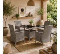 Wyld Haus Noha 5-Piece Grey Rattan Outdoor Dining Set With 90X90Cm Tempered Glass Table