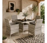 Wyld Haus Noha Mixed-Grey Rattan 4-Seater Outdoor Dining Set With 90X90Cm Square Tempered Glass Table