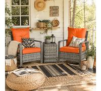 Wyld Haus Nola Nora Grey 3-Piece Rattan-Style Bistro Set With Storage Coffee Table And Orange Cushions