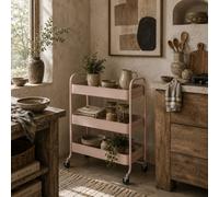 Wyld Haus Noluli Doha 3-Tier Light Pink Metal Rolling Utility Trolley With Mesh Baskets, L64.5 X D34 X H87Cm