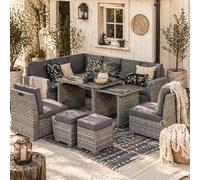 Wyld Haus Nomiri 10-Seater Light Grey Rattan Outdoor Garden Sofa Set With Extendable Dining Table