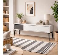 Wyld Haus Nordborg Grey And White Tv Unit With 2 Sliding Doors And 1 Drawer Wide Matt Finish