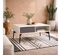 Wyld Haus Nordborg Grey And White Wooden Coffee Table With Drawer, Open Shelf And Hairpin Legs