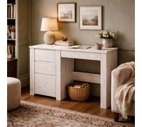 Wyld Haus Norwich Aged Effect Soft Grey Wood Veneer 3 Drawer Desk Wyld Haus Grey
