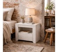 Wyld Haus Norwich Aged Effect Soft Grey Wood Veneer Bedside Cabinet, 1 Drawer