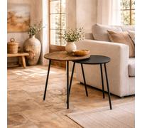 Wyld Haus Nosaha Rustic Brown Set Of 2 Nesting Side Tables - Round And Triangle.