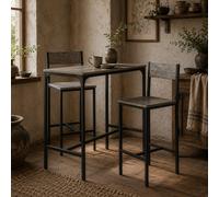 Wyld Haus Novero Dine 3-Piece Industrial Breakfast Bar Set With 2 Stools And Footrest Support, Charcoal Grey And Black