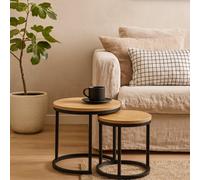 Wyld Haus Odense Nesting Tables Wild Oak Effect Tops With Black Steel Hairpin Legs
