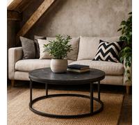 Wyld Haus Odense Round Coffee Table - Black Marble Effect Top With Matte Black Steel Legs