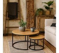 Wyld Haus Odense Wild Oak Effect Round Nesting Coffee Table Set Black Metal Legs
