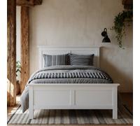 Wyld Haus Osaka Double Bed Frame 4Ft6 - Farmhouse White Wooden Panel Bed With Gloss Finish