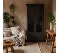 Wyld Haus Osaka Farmhouse Dark Grey Charcoal Display Cabinet With 2 Drawers, 2 Glass Doors And 3 Shelves