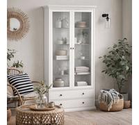 Wyld Haus Osaka Farmhouse White Wooden Display Cabinet With 2 Drawers, 2 Glass Doors And 3 Shelves