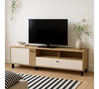 Wyld Haus Oslo Industrial Tv Unit In Cream And Oak With 2 Doors And 1 Drawer, 1580mm Wide
