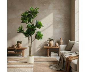 Wyld Haus Para Rale 180Cm Artificial Fiddle Leaf Fig Tree With Broad Leaves And Textured Trunk, Green.