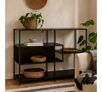Wyld Haus Paris Wide Black Metal Bookcase 4 Shelves, Ash Black Melamine, 1140X350X780mm