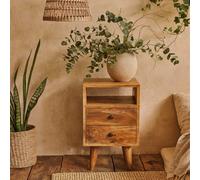 Wyld Haus Parma Mini Oak Mango Wood Bedside Table With 2 Drawers And Open Shelf