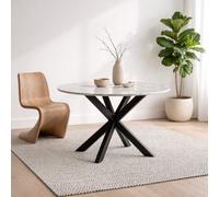 Wyld Haus Perth 110Cm Round Polished White Marble Dining Table With Matte Black Steel Legs