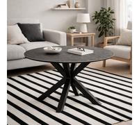 Wyld Haus Perth 119Cm Round Ceramic Dining Table - Black Marble Effect With Industrial Metal Legs