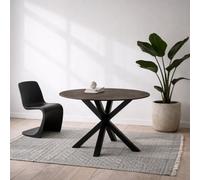 Wyld Haus Perth 119Cm Round Rusty Brown Ceramic Dining Table With Industrial Black Metal Legs