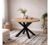 Wyld Haus Perth 120Cm Round Oak Veneer Dining Table With Matt Black Metal Legs