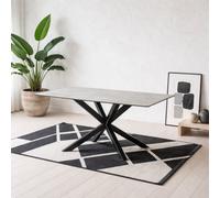 Wyld Haus Perth 135Cm Grey Ceramic 4-Seater Dining Table With Matt Black Metal Cross Base