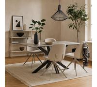 Wyld Haus Perth 160Cm Grey Ceramic 6-Seater Dining Table With Black Metal Cross Base
