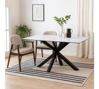 Wyld Haus Perth 160Cm White Ceramic Dining Table With Matte Black Metal Cross Base - 6 Seater