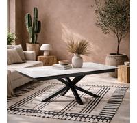 Wyld Haus Perth 168-210Cm White Marble-Effect Ceramic Extendable Dining Table With Black Metal Legs