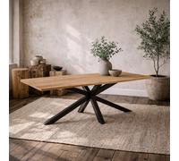 Wyld Haus Perth 220Cm Natural Oak Veneer Rectangular Dining Table With Black Metal Legs