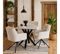 Wyld Haus Perth 4-Seater Dining Set White Ceramic Table And 4 Cream Swivel Chairs