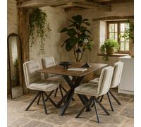 Wyld Haus Perth 4-Seater Rusty Brown Ceramic Dining Set With 4 Beige Swivel Chairs