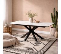 Wyld Haus Perth Extendable Dining Table 200 240Cm White Marble-Effect Ceramic Top Industrial Black Metal Legs