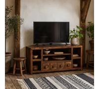 Wyld Haus Phuket Corner Tv Unit Dark Mango Wood 4 Drawers 6 Shelves