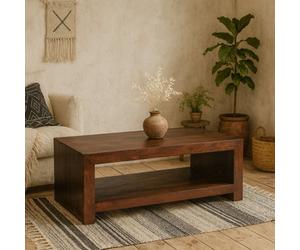 Wyld Haus Phuket Dark Mango Wood Large Rectangular Coffee Table With Bottom Shelf