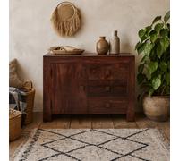Wyld Haus Phuket Dark Mango Wood Sideboard, 3 Drawers And 1 Door, Medium