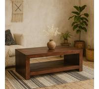 Wyld Haus Phuket Large Dark Mango Wood Coffee Table with Lower Shelf in Brown Wyld Haus Brown