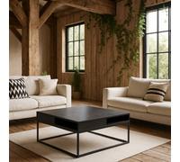 Wyld Haus Pisa Square Coffee Table - Black Top, Matte Steel Base, Open Storage