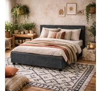 Wyld Haus Portarlington Upholstered Dark Grey Twill 4Ft6 Double Size Bed With Headboard