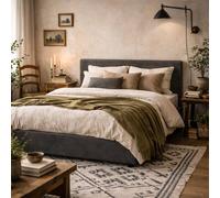 Wyld Haus Portarlington Upholstered Dark Grey Twill 5ft King Bed with Headboard Wyld Haus Dark Grey King