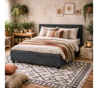 Wyld Haus Portarlington Upholstered Dark Grey Twill Double Bed with Headboard Wyld Haus Dark Grey Double