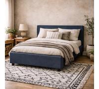 Wyld Haus Portarlington Upholstered Navy Blue Twill 4Ft6 Double Size Bed With Headboard