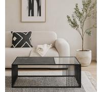 Wyld Haus Porto Rectangular Coffee Table - Stone Effect And Glass Top, Black, 1200mm
