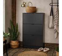 Wyld Haus Prague Matt Black Shoe Cabinet 3 Flip-Down Doors 6 Shelves Slim Hallway Storage