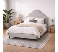 Wyld Haus Princeton 4Ft6 Upholstered Double Bed In Light Grey Linen Retro Headboard